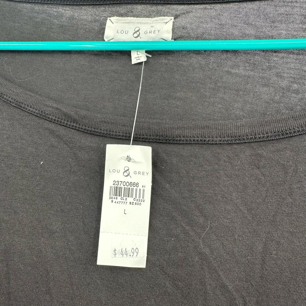 Lou & Gray Size Large Blouse Black Long Bell Sleeve Bow Tie Round Neck NWT - Picture 4 of 6